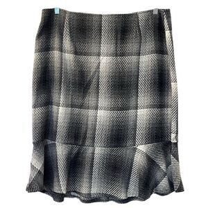 Women's Wool Plus Size 22 Black Plaid A-Line Midi Skirt Casual Office Workwear